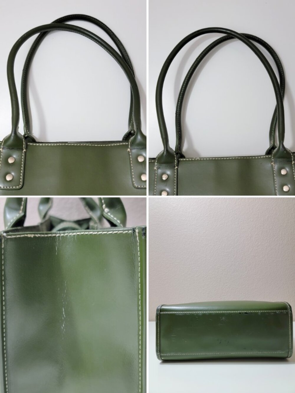 Wilsons Leather Green Structured Satchel Tote Handbag Silver Hardware Purse - Picture 12 of 12